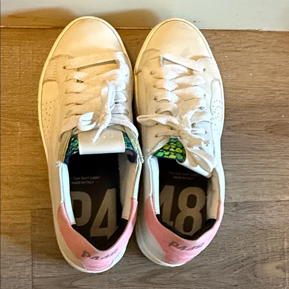 P448 Women's White and Pink Casual Sneakers
